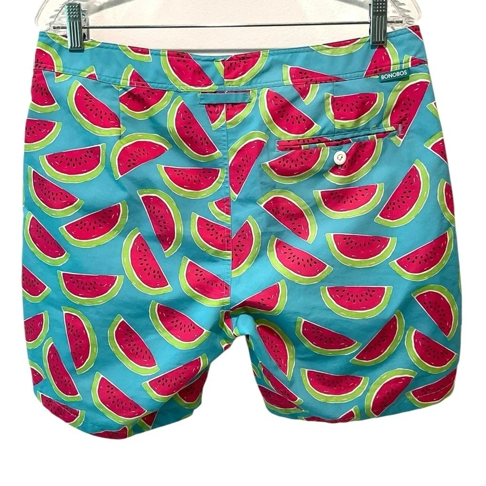 Bonobos Swim Trunks Watermelon Print Men’s 33/34 Blue Pink 7” Inseam